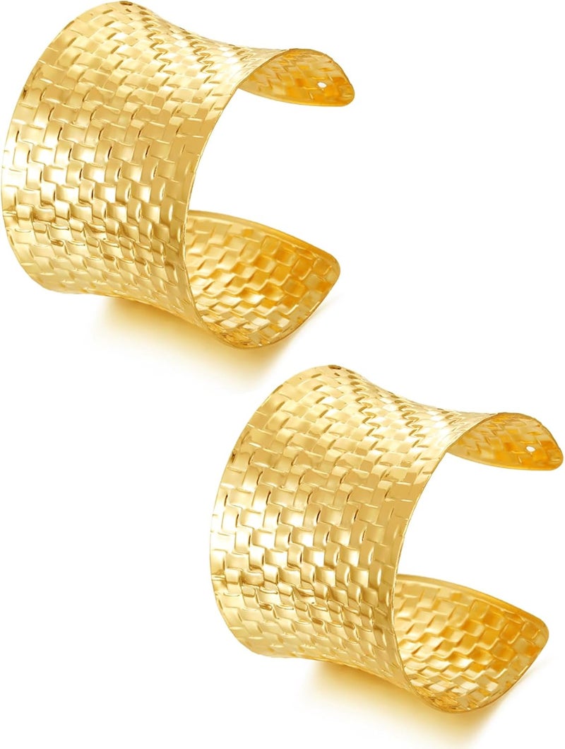 BOMAIL Store 2 Pcs Cuff Bangle Bracelet Set for Women Open Wide Wire Bracelets Gold Wrist Cuff Wrap Bracelet Adjustable - Image 1